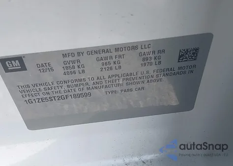 2016 Chevrolet Malibu 1Lt from USA, damaged, VIN 1G1ZE5ST2GF189599